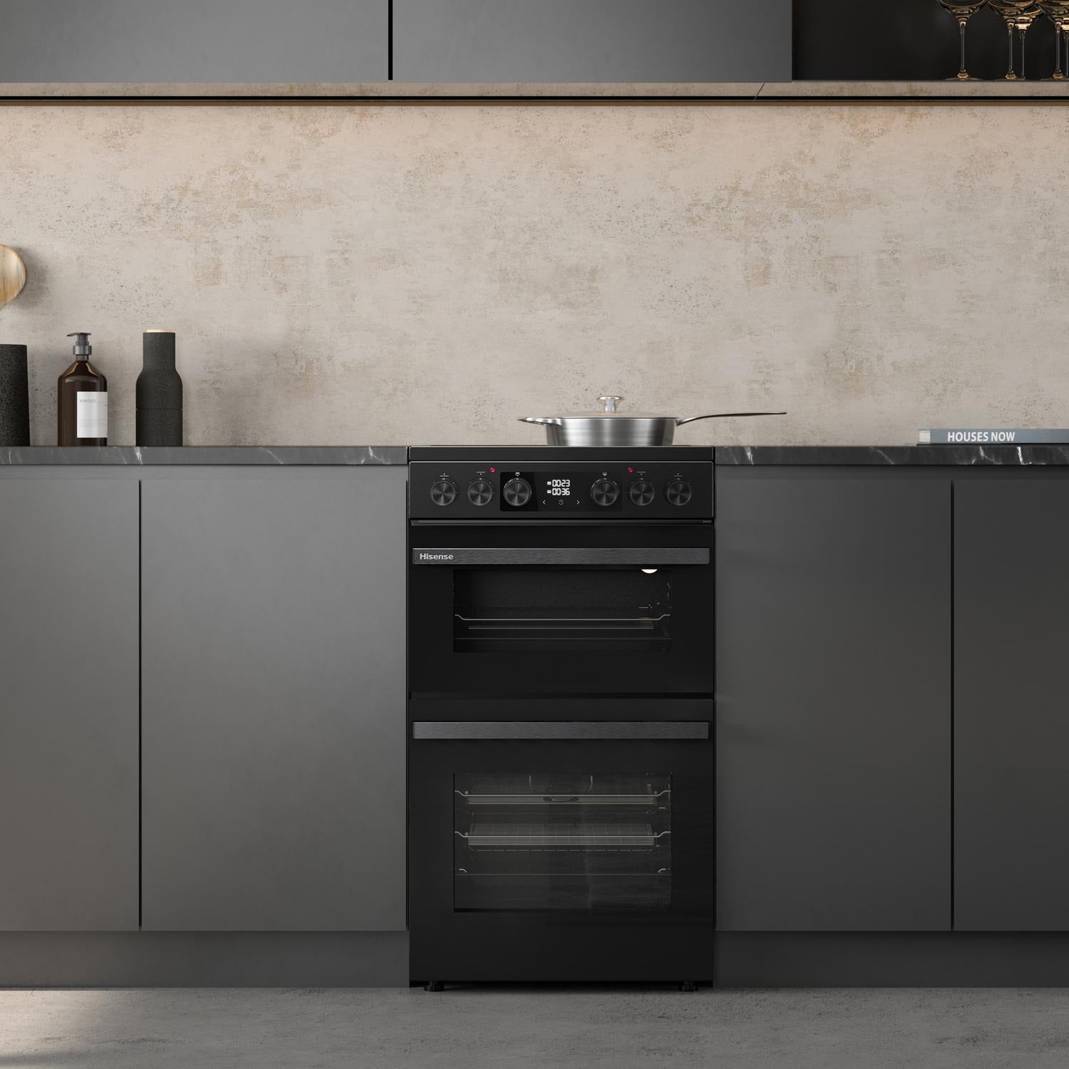 Hisense HDCEC5C10B 50cm Double Oven Electric Cooker with Ceramic Hob Black - A Rated Black