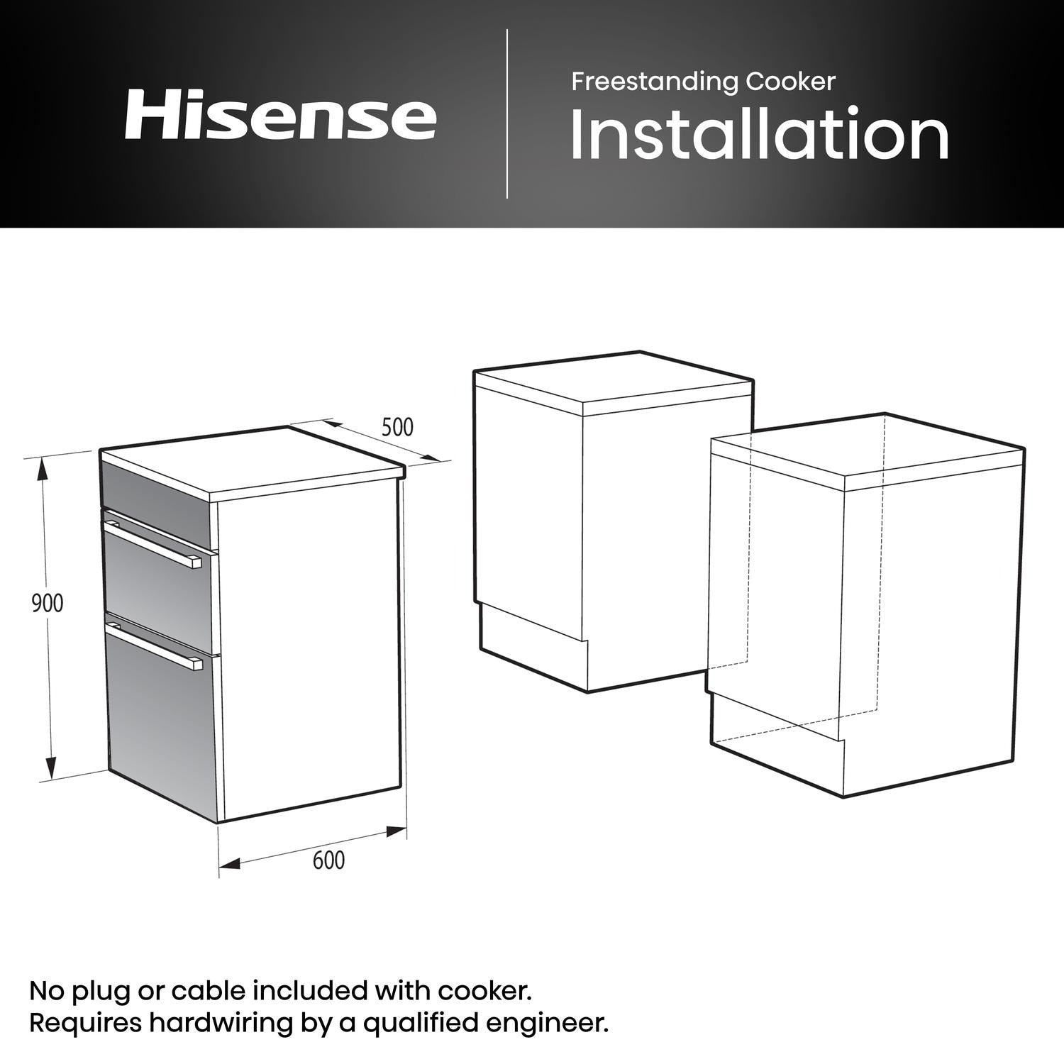 Hisense HDCEC5C10B 50cm Double Oven Electric Cooker with Ceramic Hob Black - A Rated Black