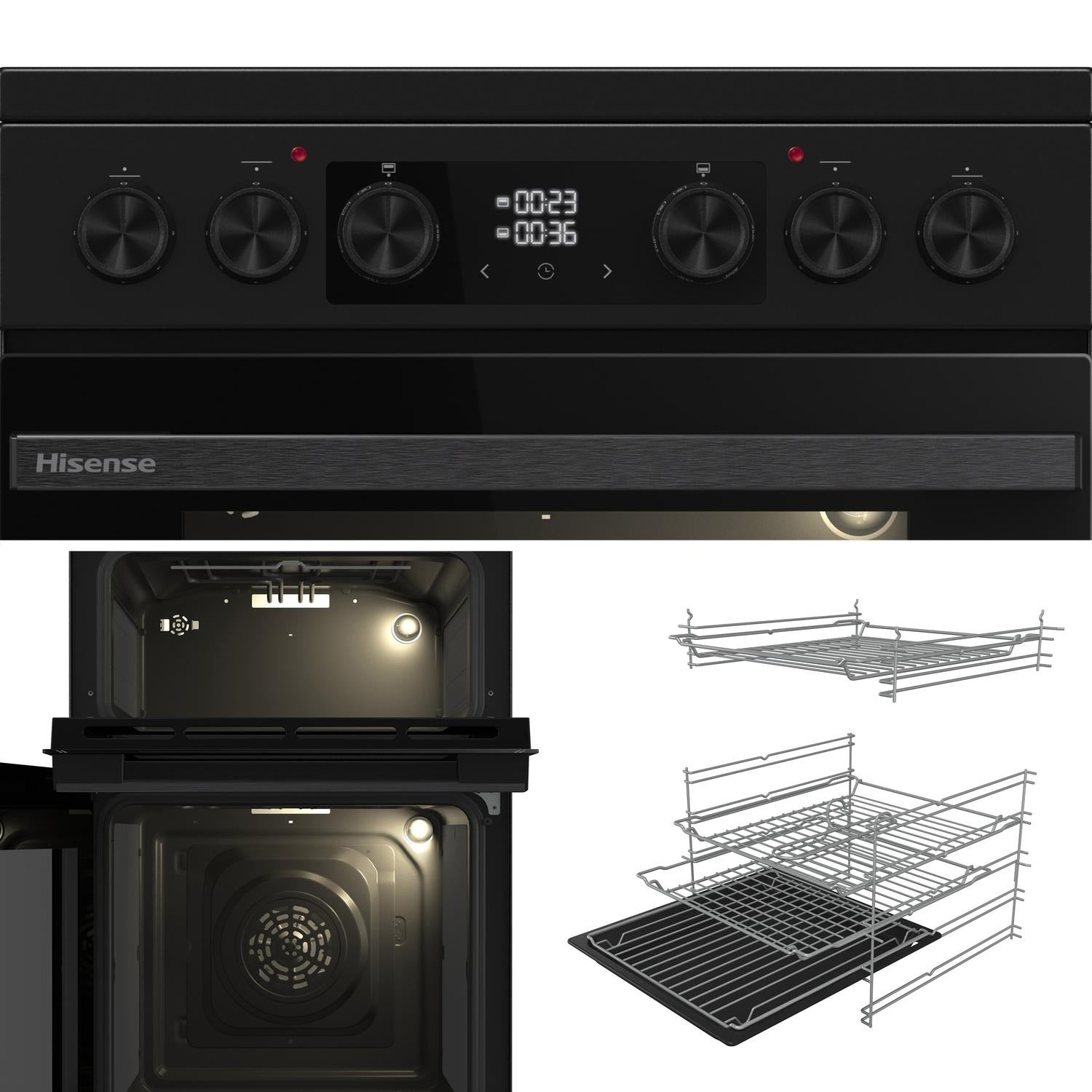 Hisense HDCEC5C10B 50cm Double Oven Electric Cooker with Ceramic Hob Black - A Rated Black