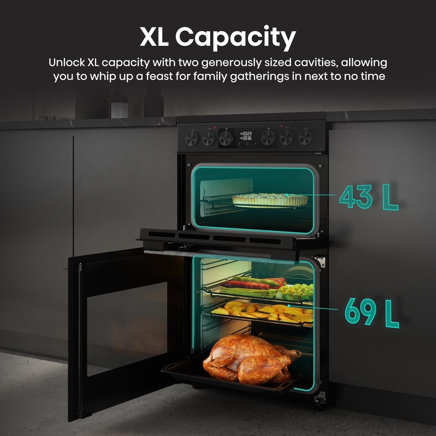 Hisense HDCEC5C10B 50cm Double Oven Electric Cooker with Ceramic Hob Black - A Rated