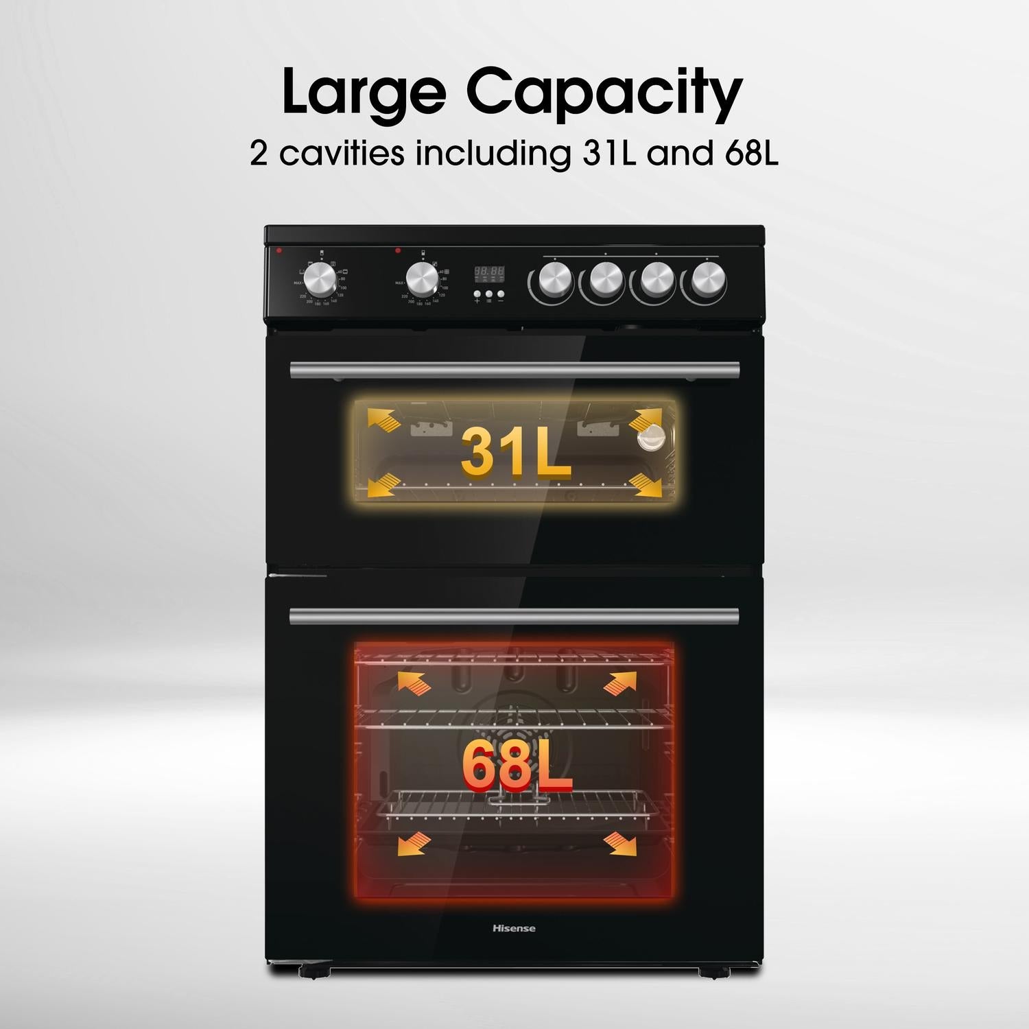 Hisense HDE3211BBUK 60cm Double Oven Electric Cooker with Ceramic Hob Black - A+ Rated Black