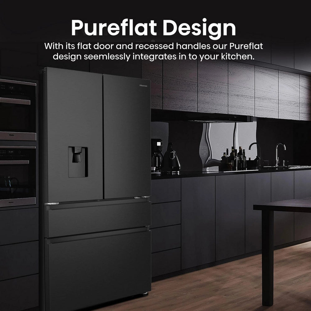 Hisense RF749N4SWFE PureFlat Non-Plumbed Total No Frost American Fridge Freezer - Black Stainless Steel Black