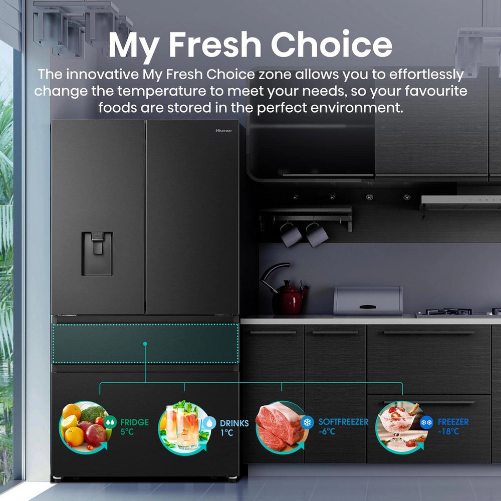 Hisense RF749N4SWFE PureFlat Non-Plumbed Total No Frost American Fridge Freezer - Black Stainless Steel Black