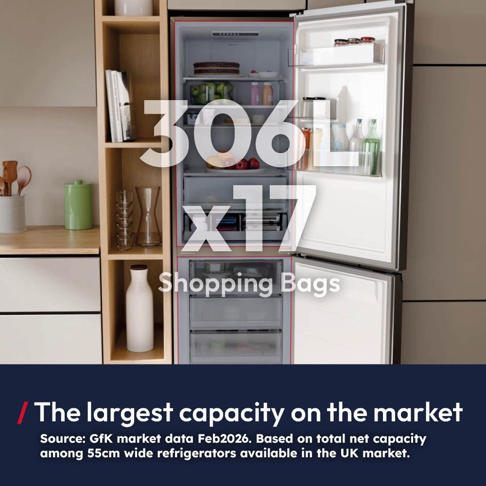 Hoover H-Combi 300 HONCQ3T518ENTK 185cm 50/50 Freestanding Total No Frost Fridge Freezer Black
