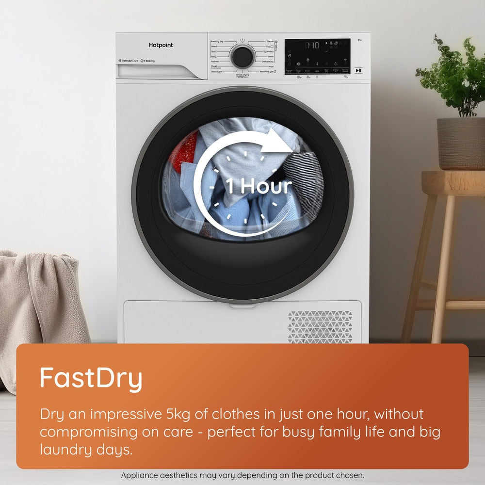 Hotpoint CHD94MWBSUK Fabric Care 9KG - 60cm Heat Pump Tumble Dryer with HomeWhiz