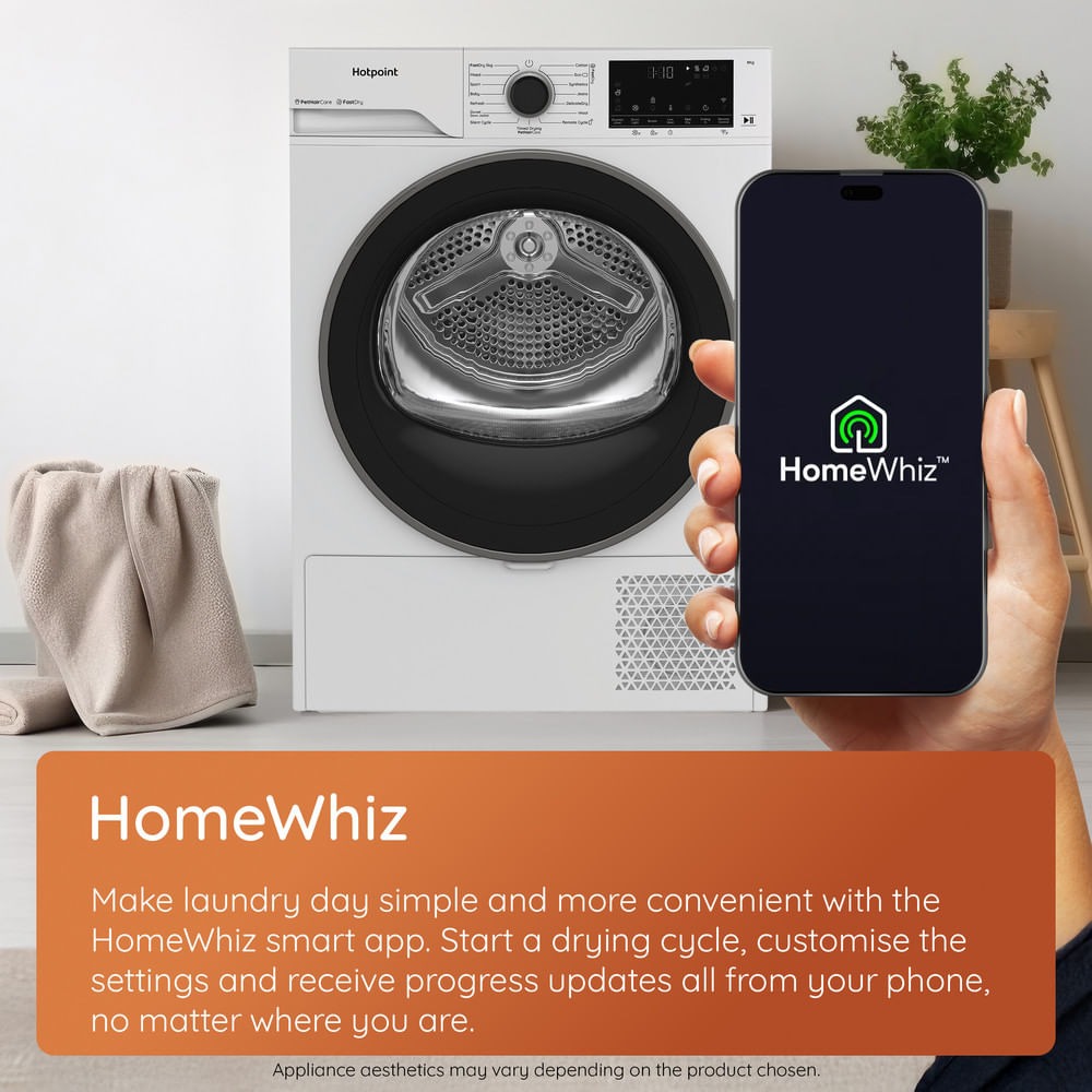 Hotpoint CHD94MWBSUK Fabric Care 9KG - 60cm Heat Pump Tumble Dryer with HomeWhiz