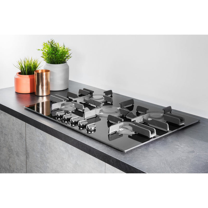 Hotpoint FTGHG751DHBK 75cm 5 Burner Gas on Glass Hob with Vertical Flame Black