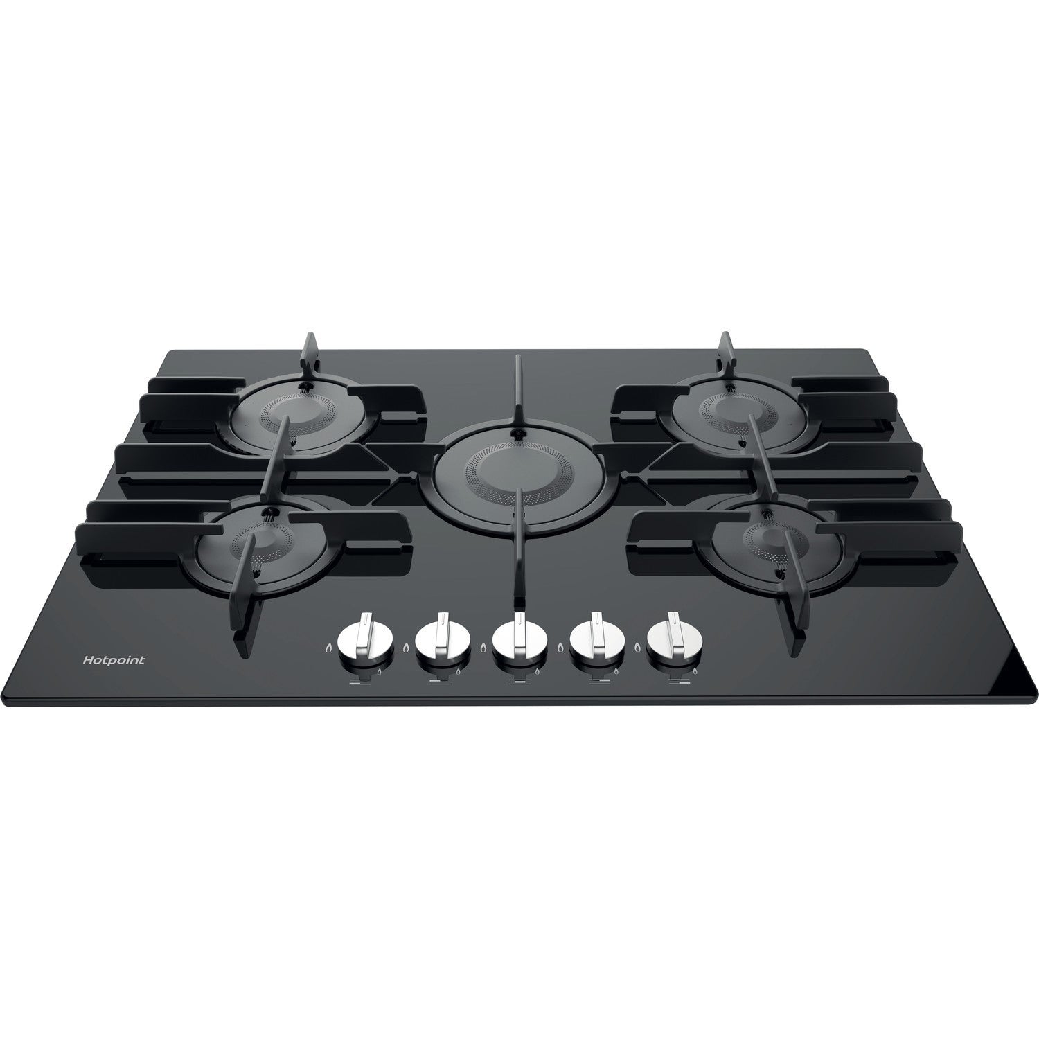 Hotpoint FTGHG751DHBK 75cm 5 Burner Gas on Glass Hob with Vertical Flame Black