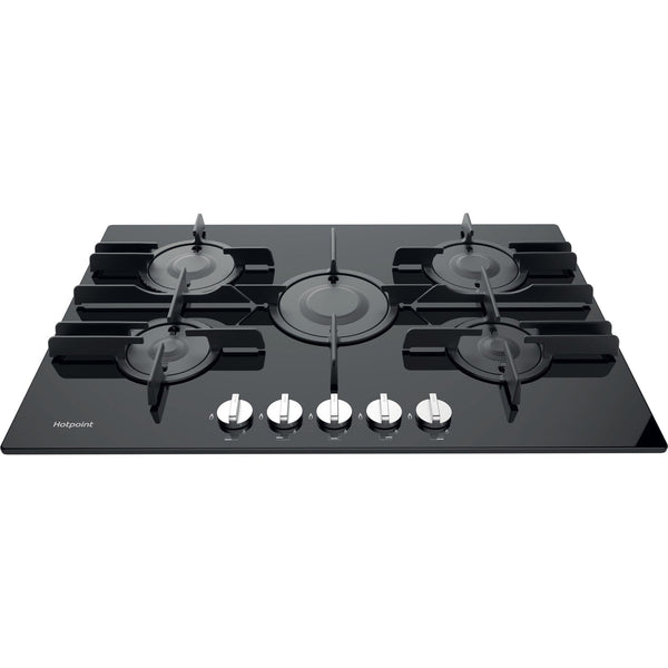 Hotpoint FTGHG751DHBK 75cm 5 Burner Gas on Glass Hob with Vertical Flame Black