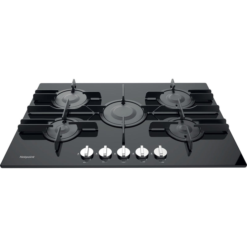 Hotpoint FTGHG751DHBK 75cm 5 Burner Gas on Glass Hob with Vertical Flame Black