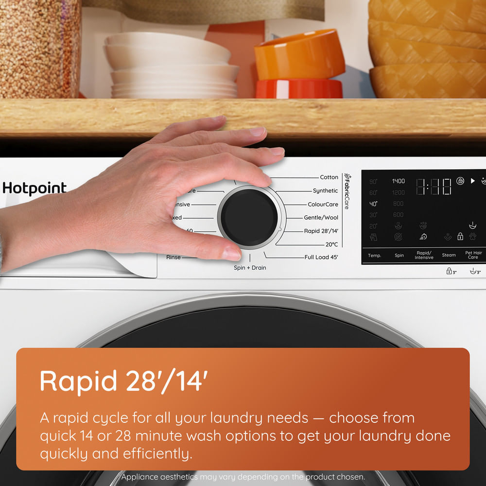 Hotpoint HB 103 CARE UK Freestanding 10kg 1400rpm Washing Machine with PetHairCare White HB103CAREUK