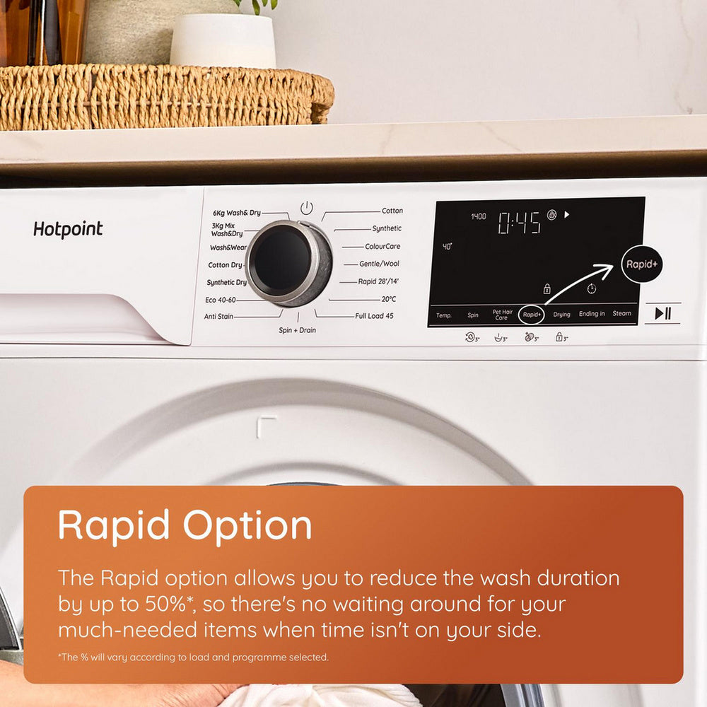 Hotpoint HBD8680GANTISTAINUK 8+6kg 1400 Spin Freestanding Washer Dryer Black