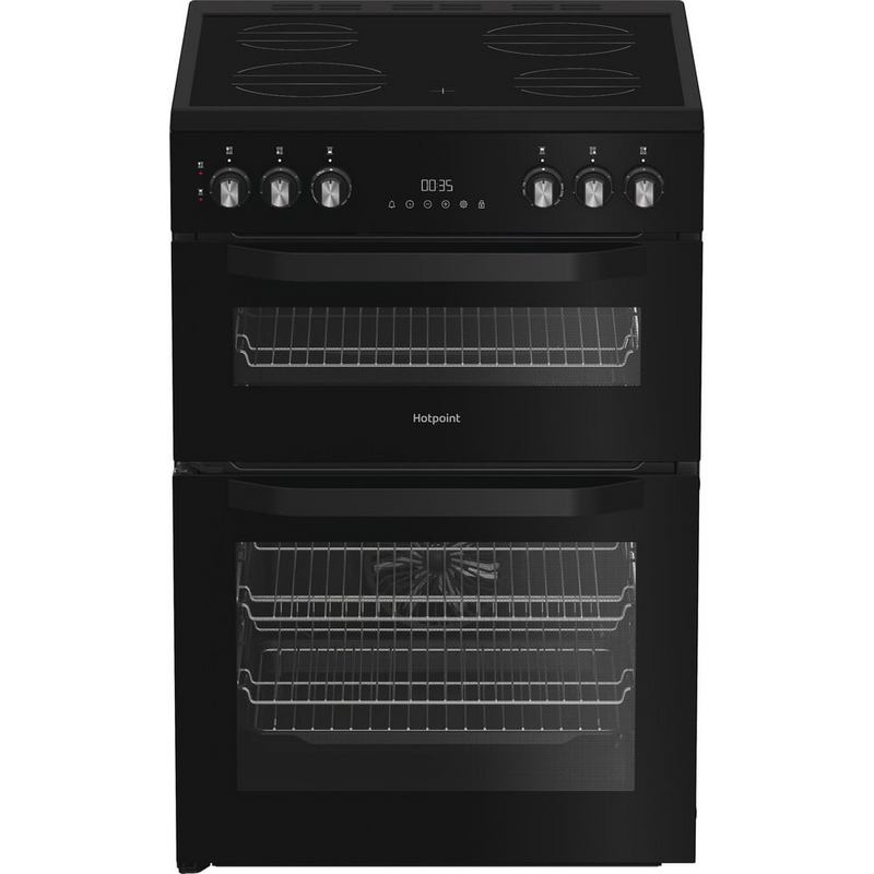 Hotpoint HDE6VDB1 Freestanding Electric Double Cooker With Ceramic Hob Black