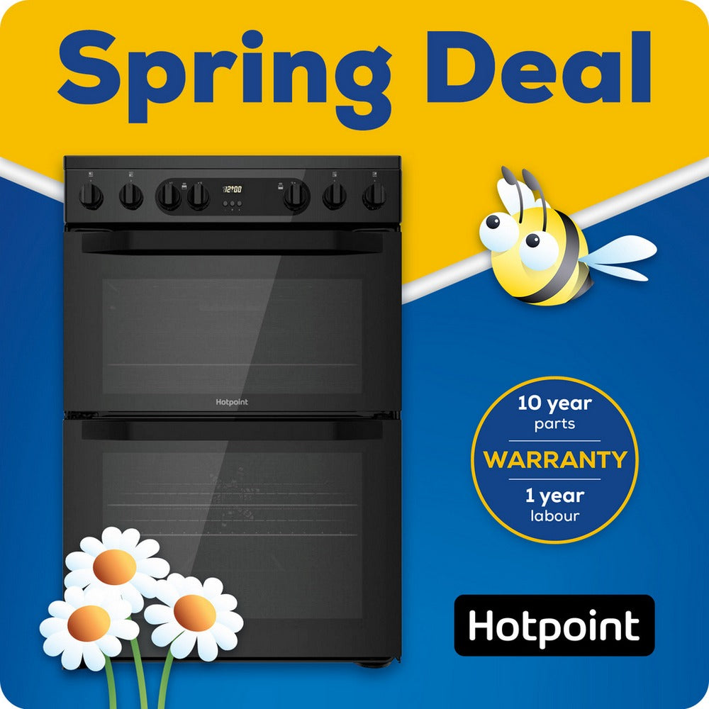 Hotpoint HDEU67V9C2B UK 60cm Freestanding Electric Cooker Double Oven with Ceramic Hob Black