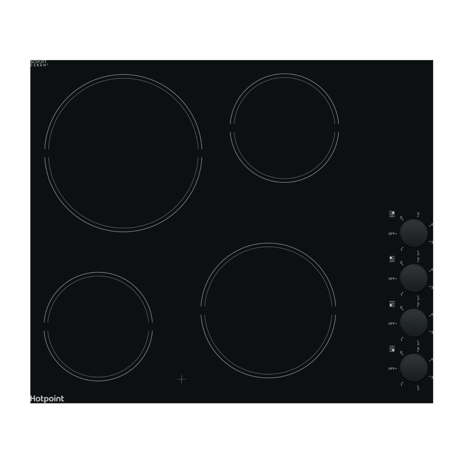Hotpoint HR620RH 60cm 4 Zone Control Electric Ceramic Hob Black