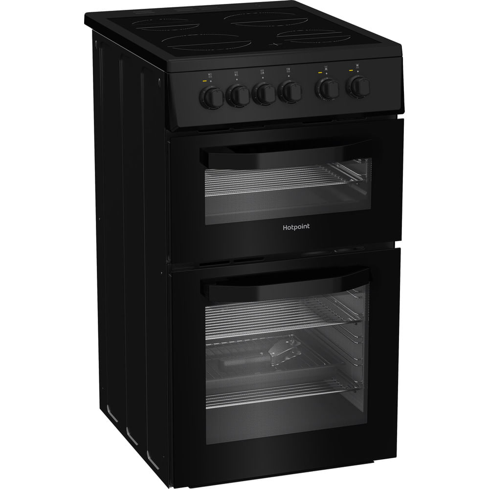Hotpoint HTE5VCB Freestanding Electric Twin Cooker with Ceramic Hob Black