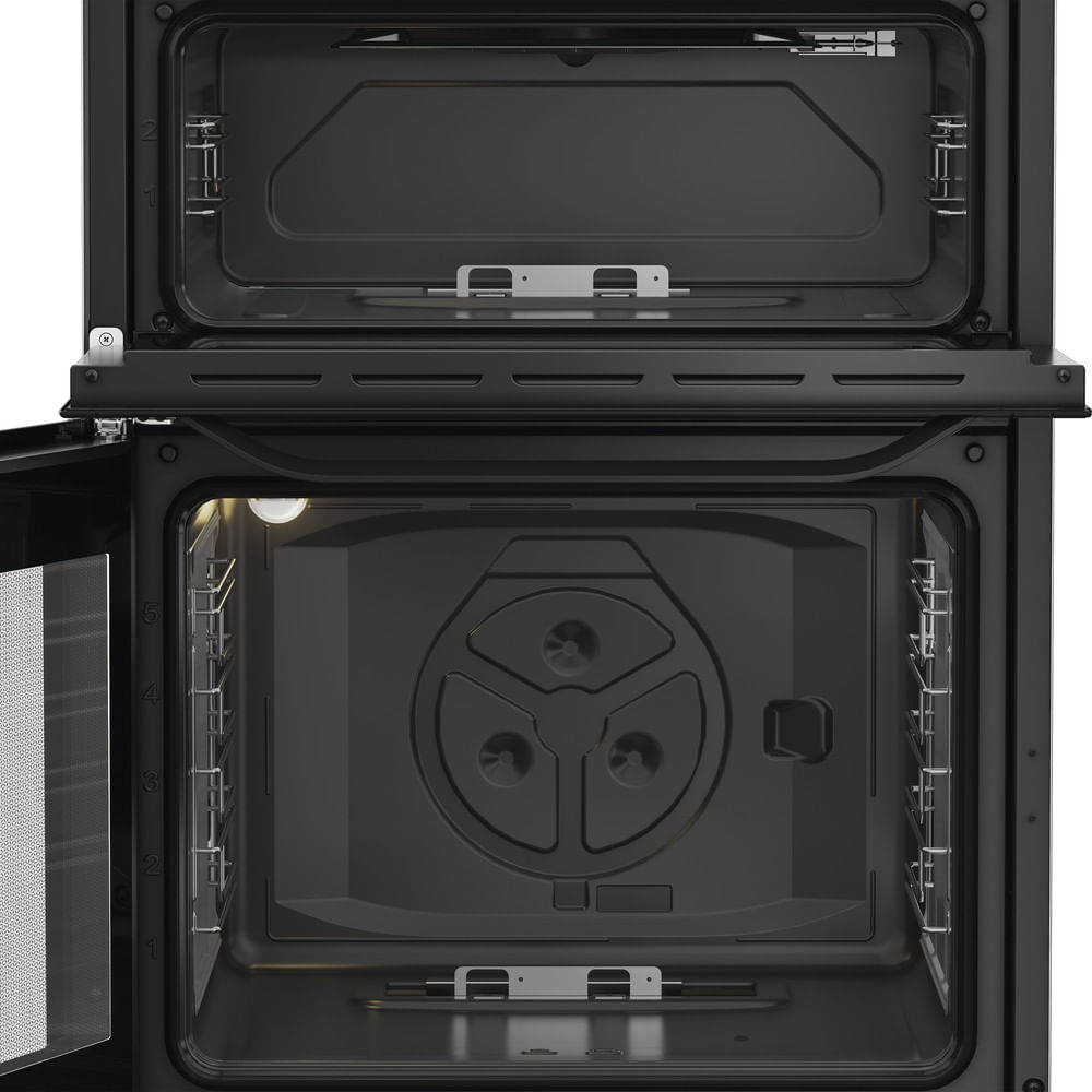 Hotpoint HTG6GDCB1 60cm Gas Twin Cooker with Glass Lid Black