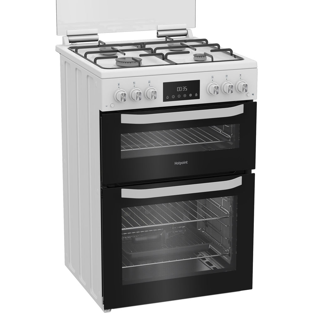 Hotpoint HTG6GDCW Freestanding Gas Twin Cooker with Glass Lid White