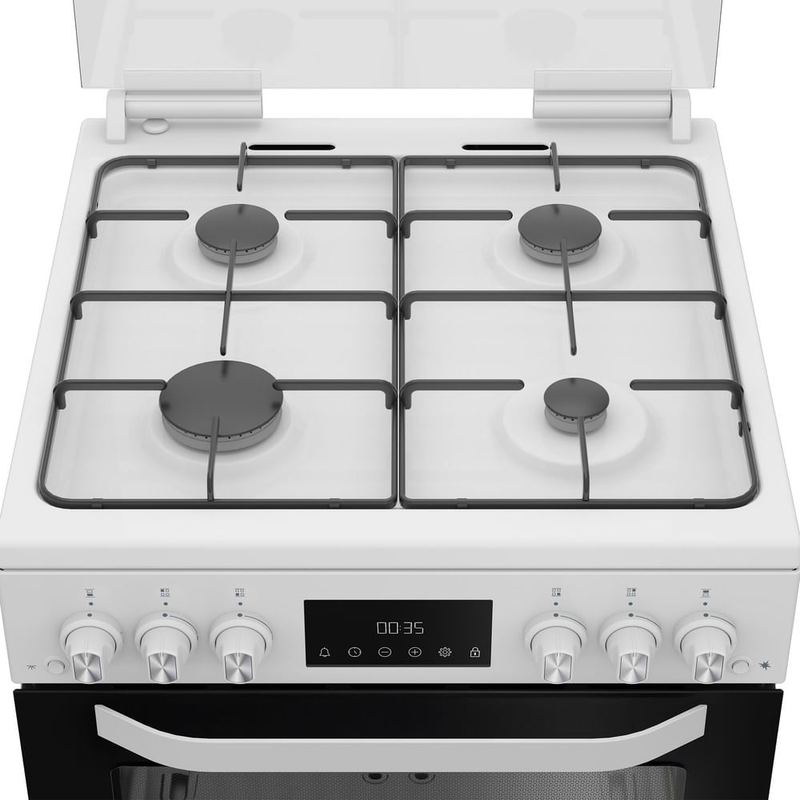 Hotpoint HTG6GDCW Freestanding Gas Twin Cooker with Glass Lid White