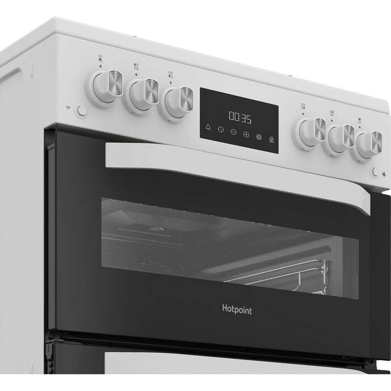 Hotpoint HTG6GDCW Freestanding Gas Twin Cooker with Glass Lid White