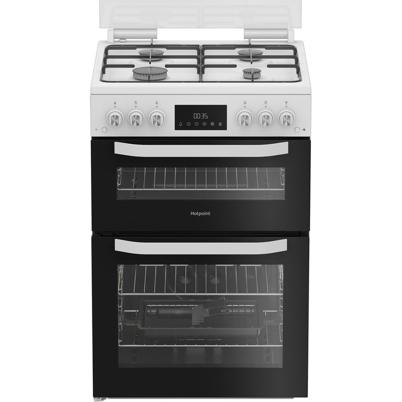 Hotpoint HTG6GDCW Freestanding Gas Twin Cooker with Glass Lid White