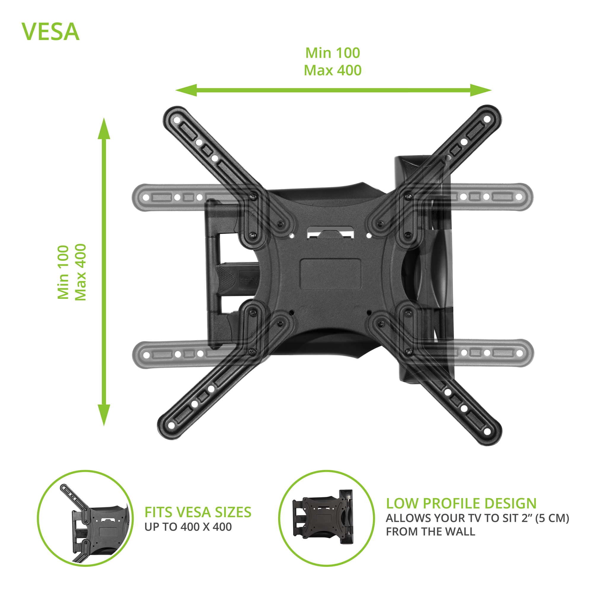Kanto M300 Full Motion Wall Mount for 26-55 inch TVs Black