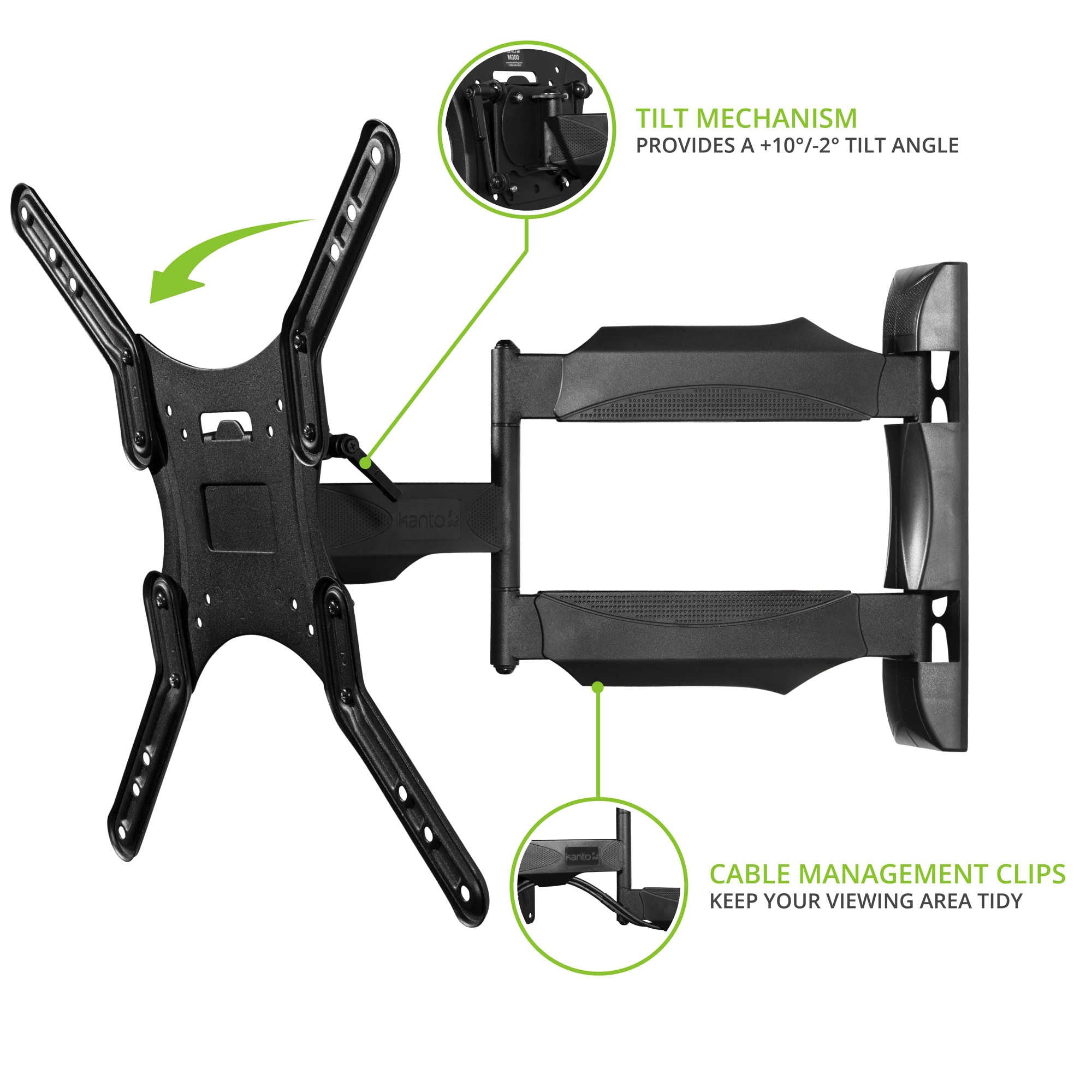 Kanto M300 Full Motion Wall Mount for 26-55 inch TVs Black