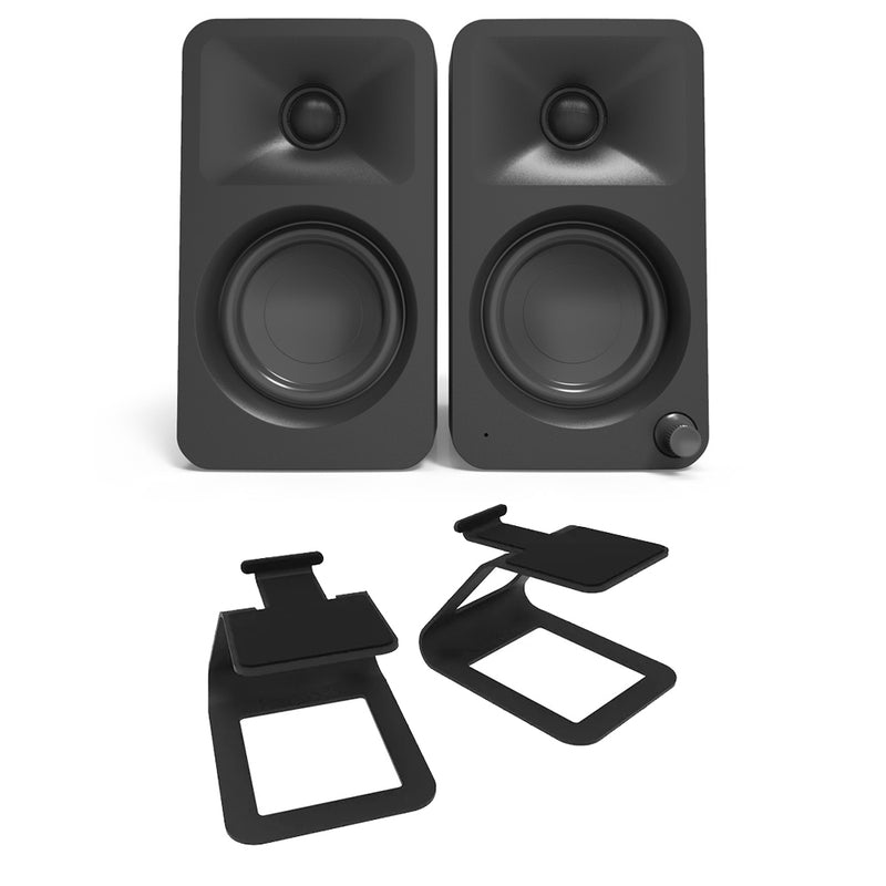 Kanto ORA 100W Powered Reference Desktop Speakers with Bluetooth & SE2 Speaker Stands Package Black Black