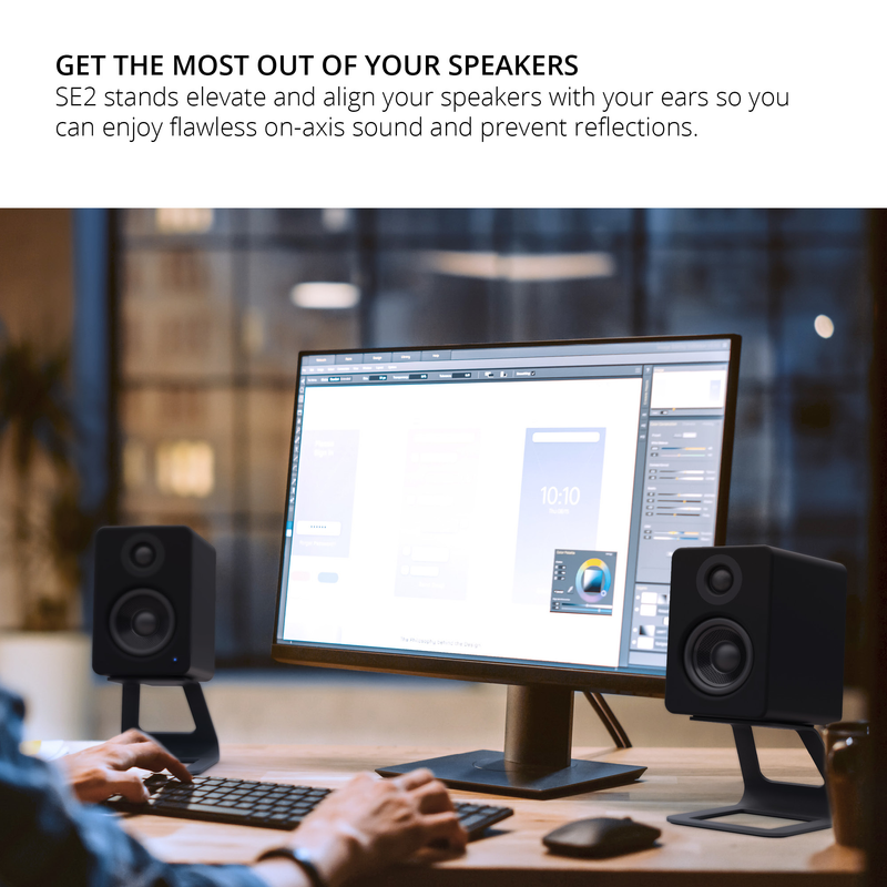 Kanto ORA 100W Powered Reference Desktop Speakers with Bluetooth & SE2 Speaker Stands Package Black Black