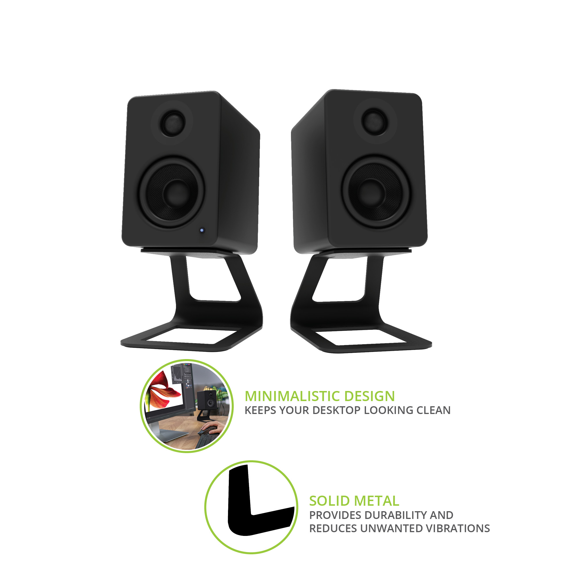 Kanto ORA 100W Powered Reference Desktop Speakers with Bluetooth & SE2 Speaker Stands Package Black Black