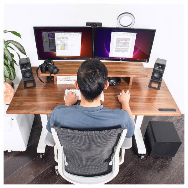 Kanto ORA 100W Powered Reference Desktop Speakers with Bluetooth & SE2 Speaker Stands Package Black Black