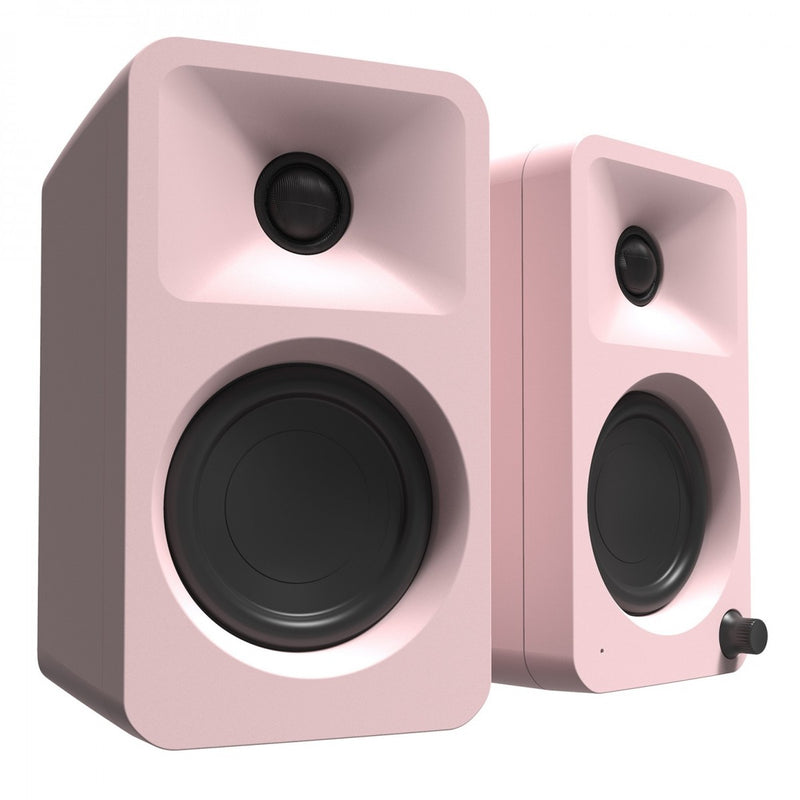 Kanto ORA 100W Powered Reference Desktop Speakers with Bluetooth & SE2 Speaker Stands Package Pink Pink