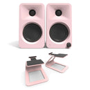 Kanto ORA 100W Powered Reference Desktop Speakers with Bluetooth & SE2 Speaker Stands Package Pink Pink