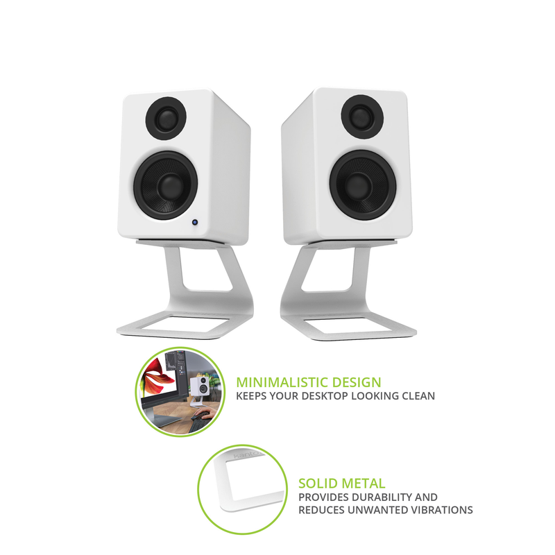 Kanto ORA 100W Powered Reference Desktop Speakers with Bluetooth & SE2 Speaker Stands Package White White