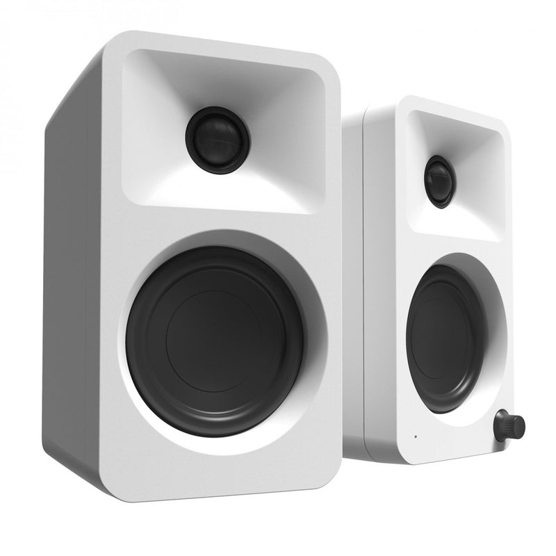 Kanto ORA 100W Powered Reference Desktop Speakers with Bluetooth & SE2 Speaker Stands Package White White