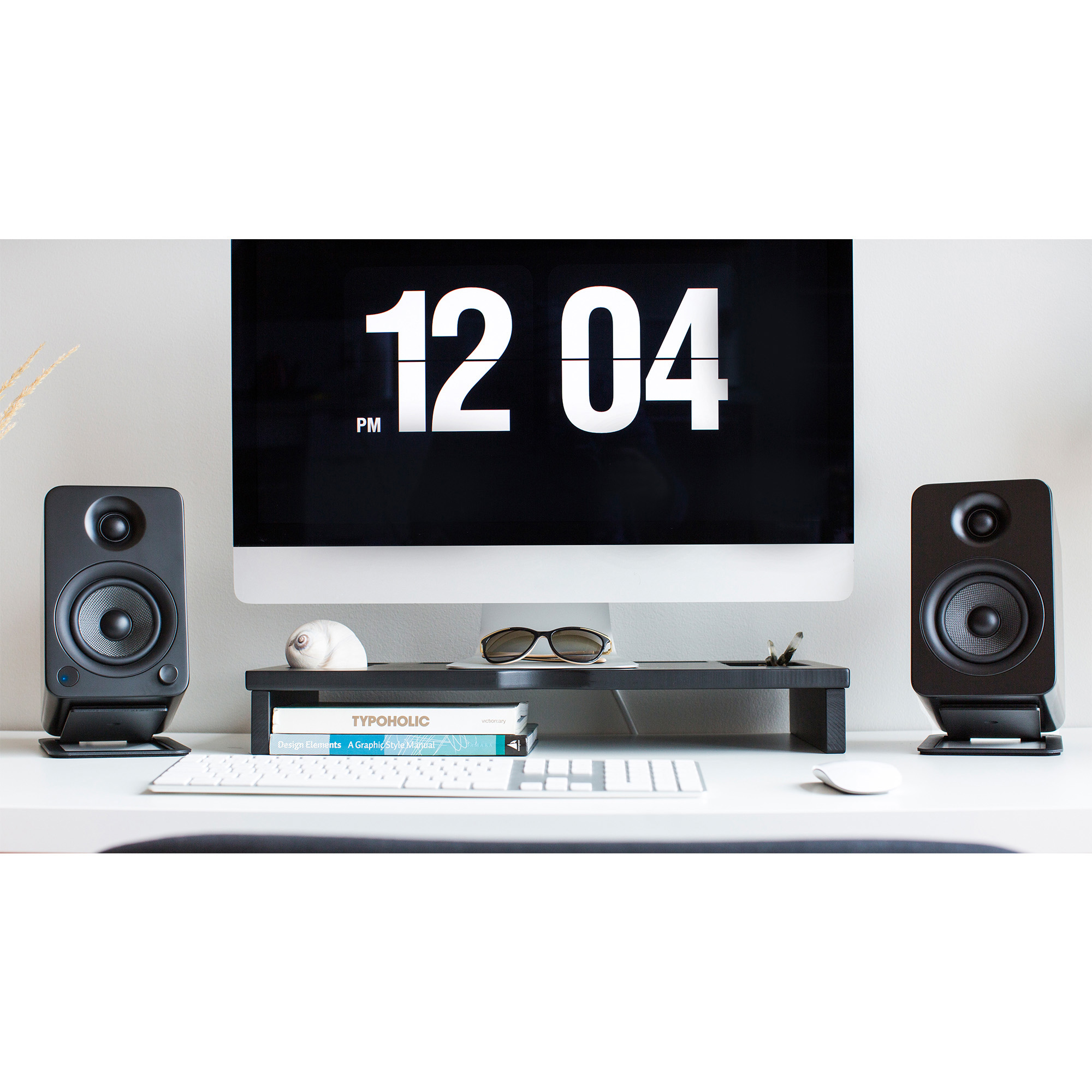 Kanto ORA4 140W Powered Reference Desktop Speakers with Bluetooth & S4 Tilted Speaker Stands Black Black