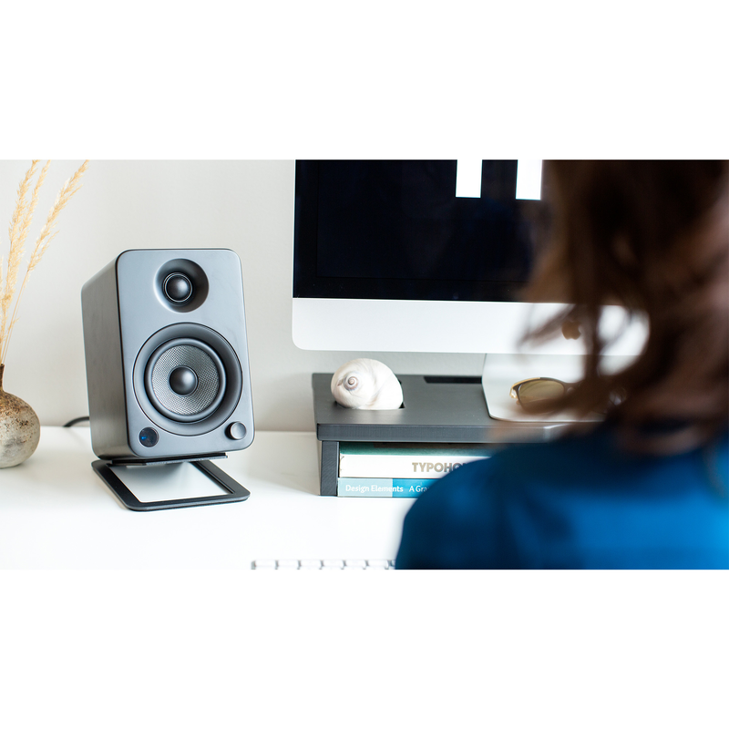 Kanto ORA4 140W Powered Reference Desktop Speakers with Bluetooth & S4 Tilted Speaker Stands Black Black