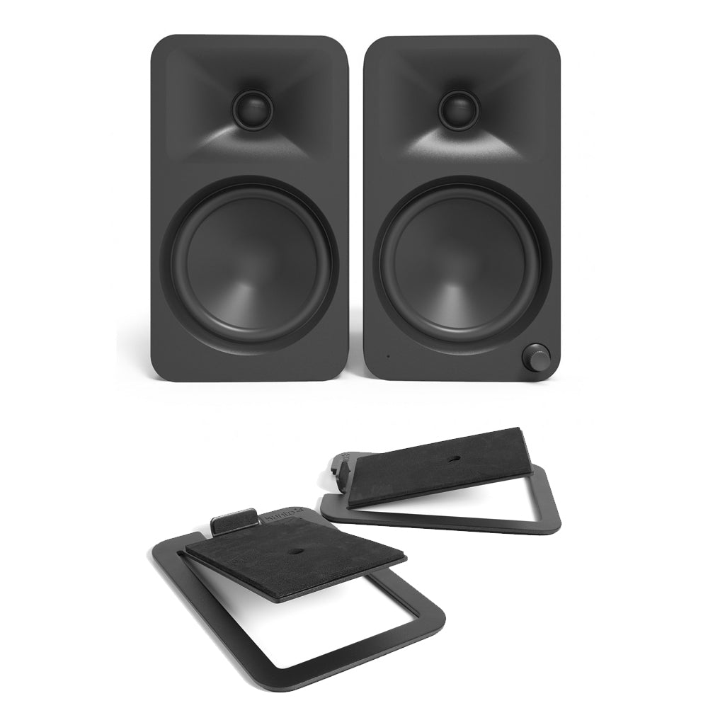 Kanto ORA4 140W Powered Reference Desktop Speakers with Bluetooth & S4 Tilted Speaker Stands Black Black