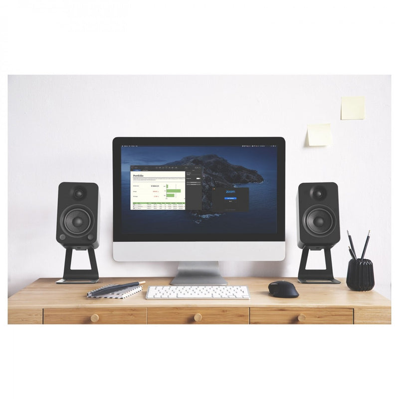 Kanto ORA4 140W Powered Reference Desktop Speakers with Bluetooth & SE4 Elevated Speaker Stands Black Black