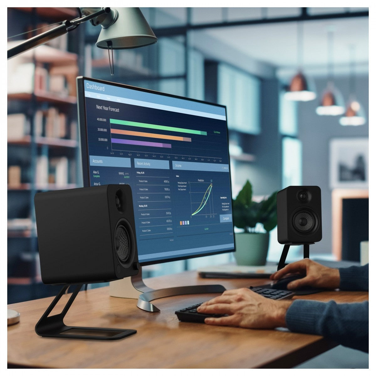 Kanto ORA4 140W Powered Reference Desktop Speakers with Bluetooth & SE4 Elevated Speaker Stands Black Black