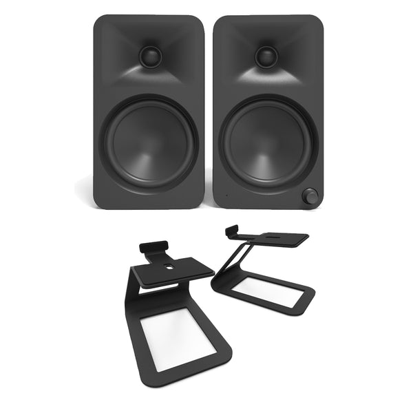 Kanto ORA4 140W Powered Reference Desktop Speakers with Bluetooth & SE4 Elevated Speaker Stands Black Black