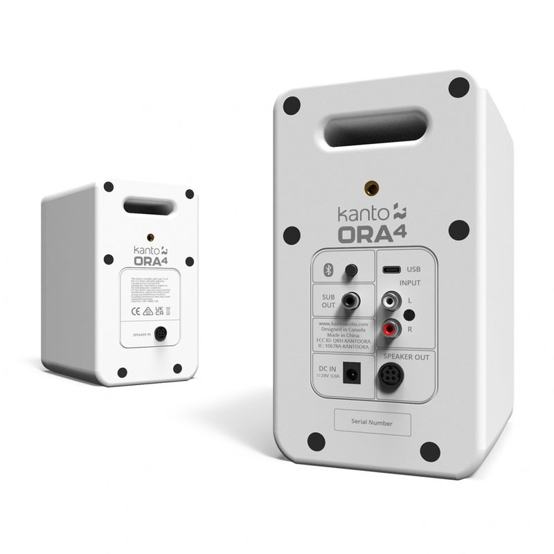 Kanto ORA4 140W Powered Reference Desktop Speakers with Bluetooth & SE4 Elevated Speaker Stands White White