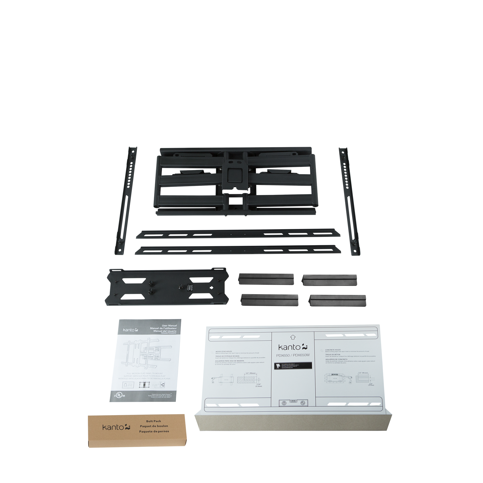 Kanto PDX650 Full Motion TV Wall Mount for 37 to 75 inch TVs Black