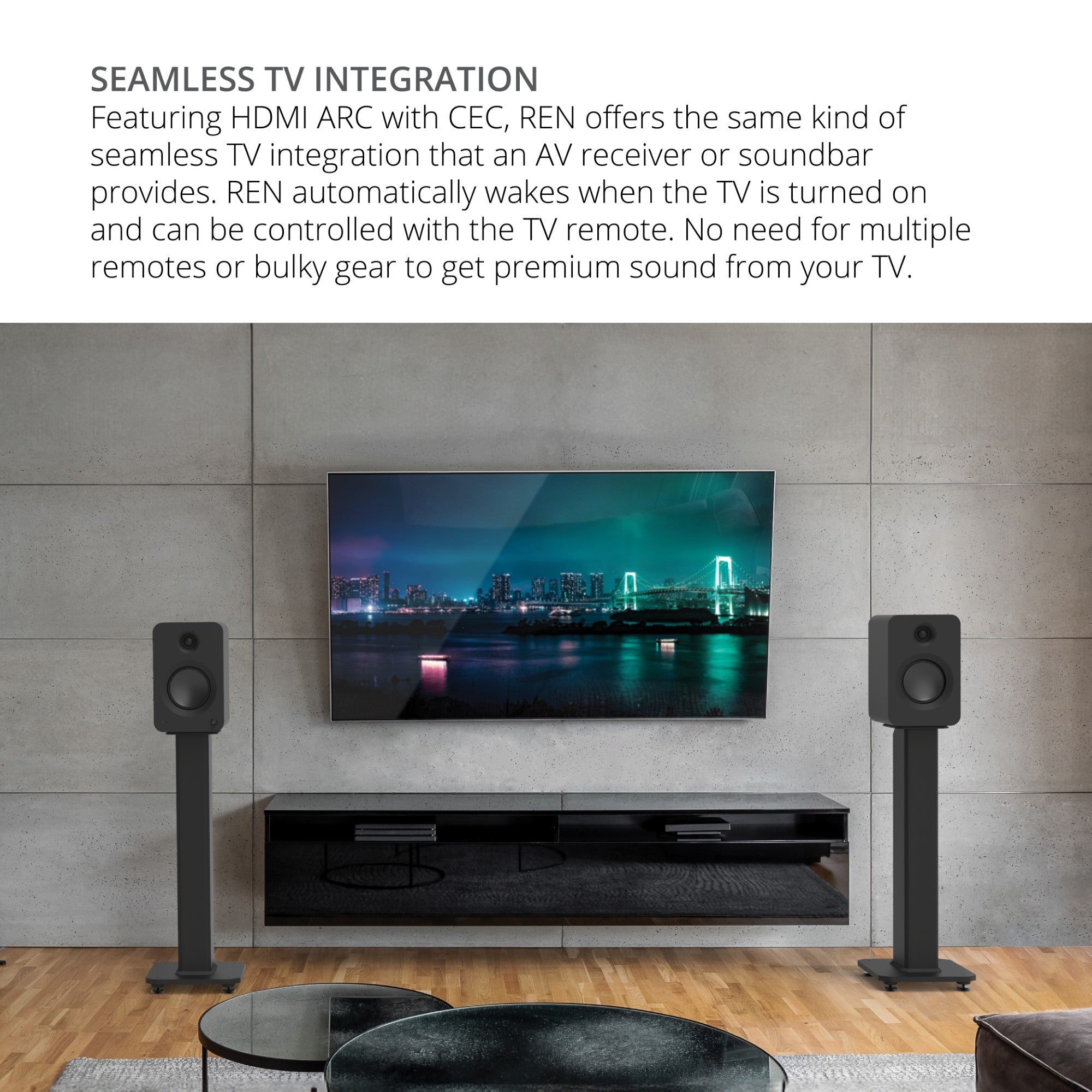 Kanto REN 200W Powered Bookshelf Speakers Pair with HDMI ARC USB-C and Bluetooth 5.3 - Matte Black Black