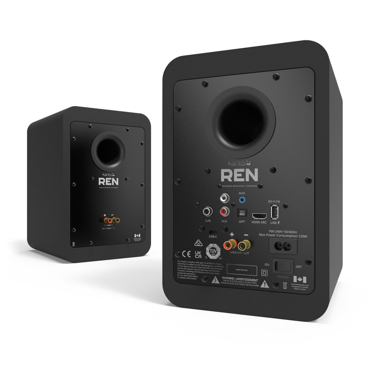Kanto REN 200W Powered Bookshelf Speakers Pair with HDMI ARC USB-C and Bluetooth 5.3 - Matte Black Black