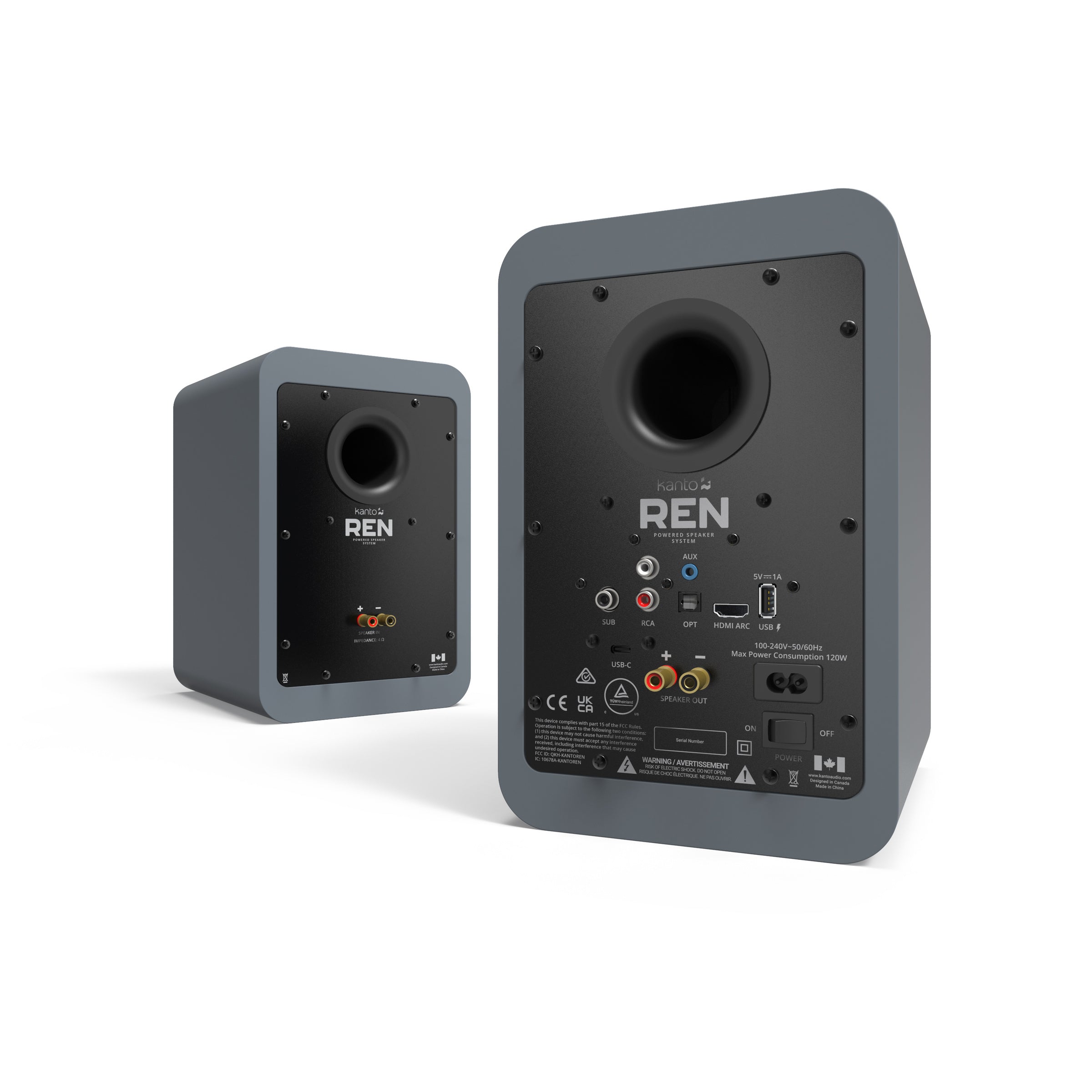 Kanto REN 200W Powered Bookshelf Speakers Pair with HDMI ARC USB-C and Bluetooth 5.3 - Matte Grey Grey