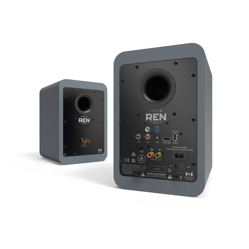 Kanto REN 200W Powered Bookshelf Speakers Pair with HDMI ARC USB-C and Bluetooth 5.3 - Matte Grey Grey