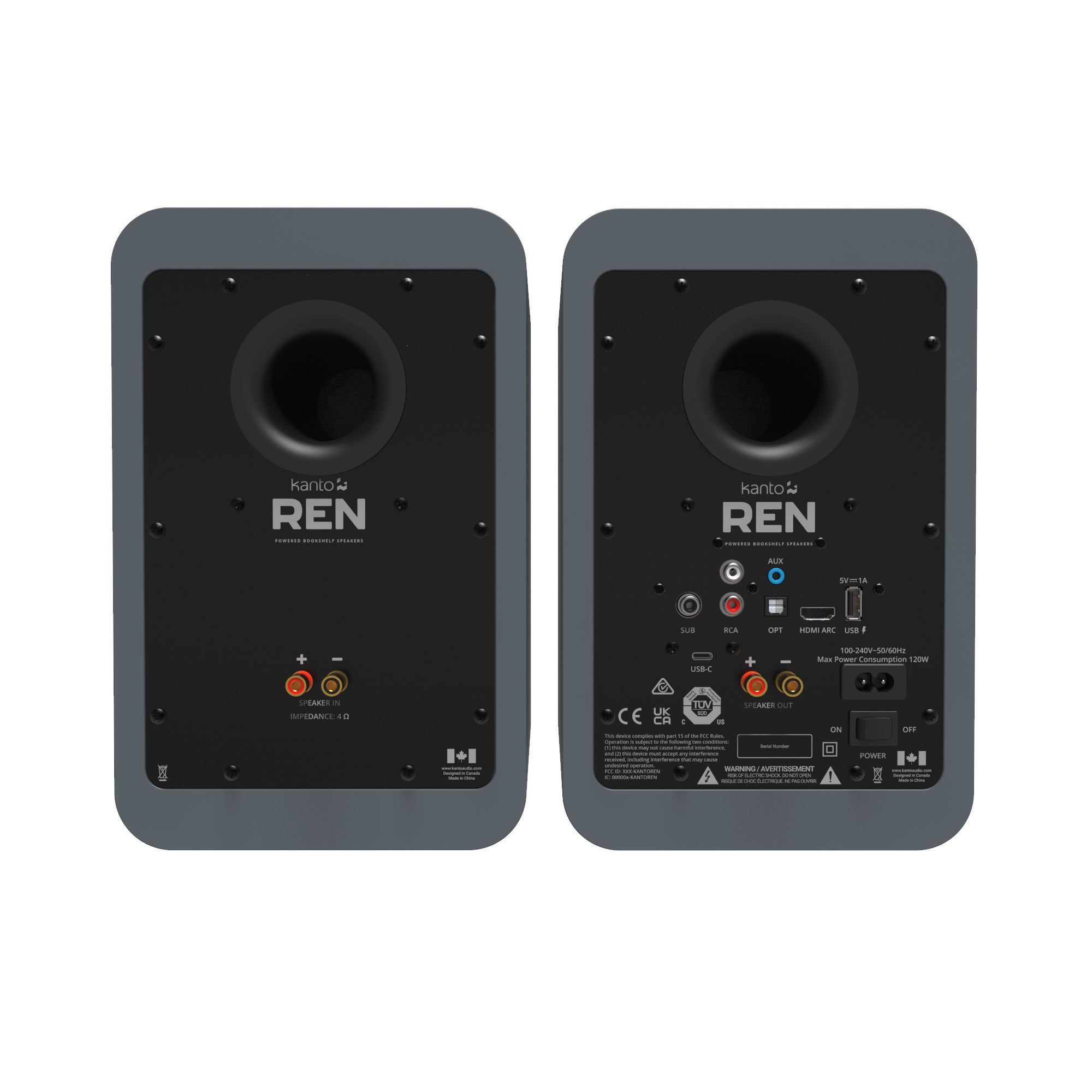 Kanto REN 200W Powered Bookshelf Speakers Pair with HDMI ARC USB-C and Bluetooth 5.3 - Matte Grey Grey