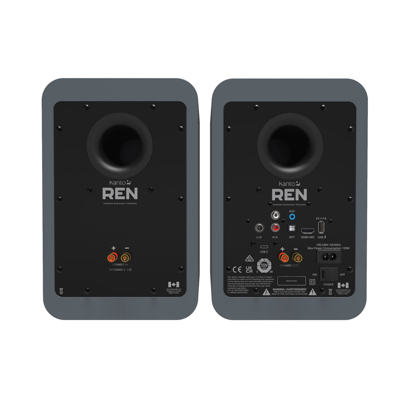 Kanto REN 200W Powered Bookshelf Speakers Pair with HDMI ARC USB-C and Bluetooth 5.3 - Matte Grey Grey