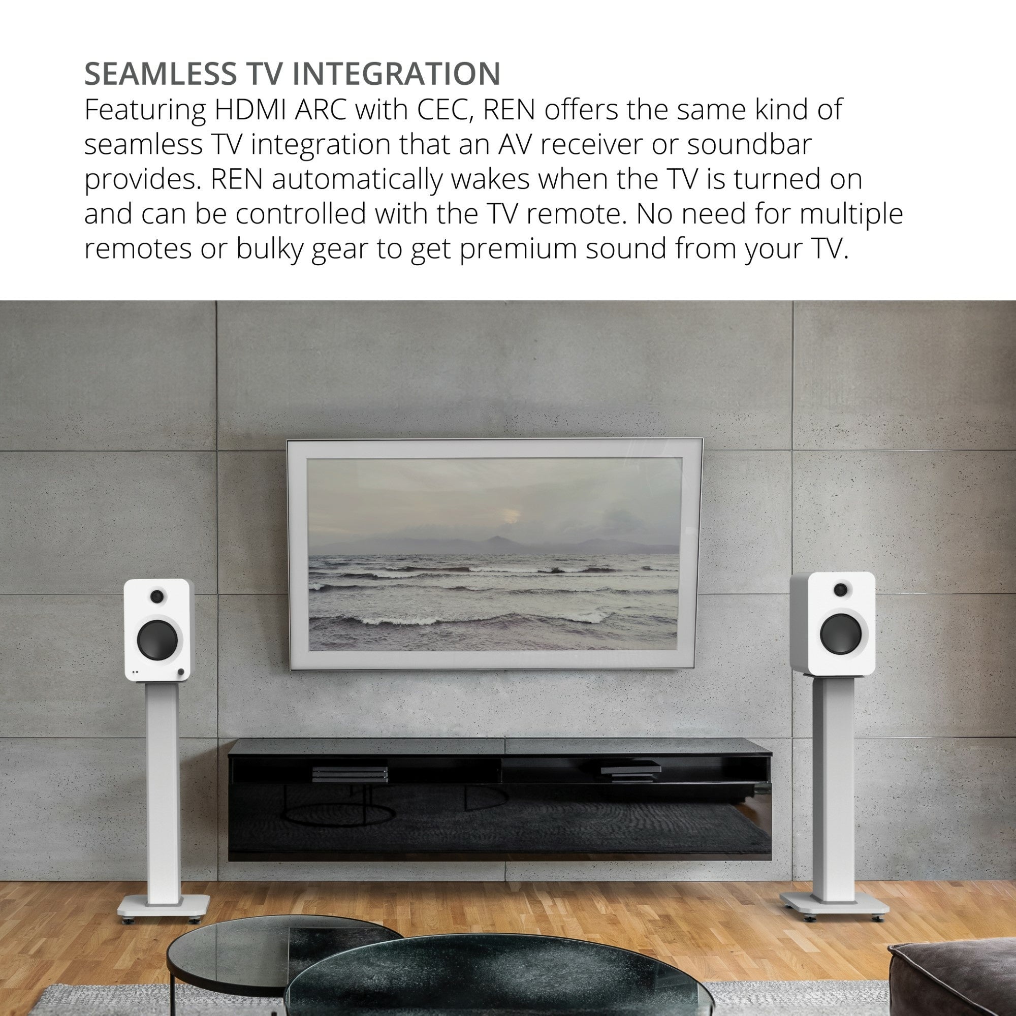 Kanto REN 200W Powered Bookshelf Speakers Pair with HDMI ARC USB-C and Bluetooth 5.3 - Matte Grey Grey